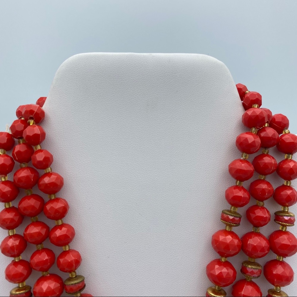 Vintage Germany Stamped Red Bead Multi Strand Nckl - Picture 4 of 14